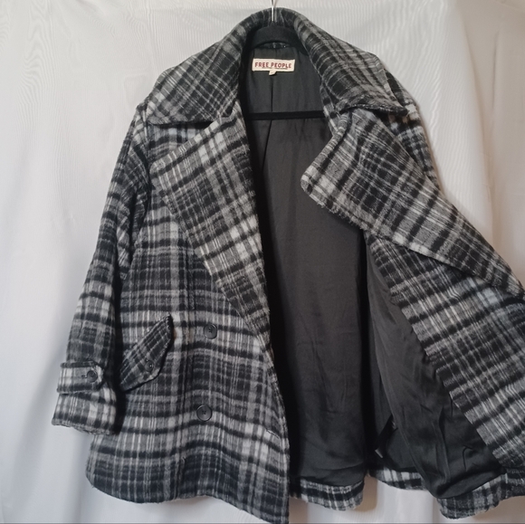 FREE PEOPLE Women's Highlands Wool Blend Plaid Pea Coat.XS - Picture 8 of 15